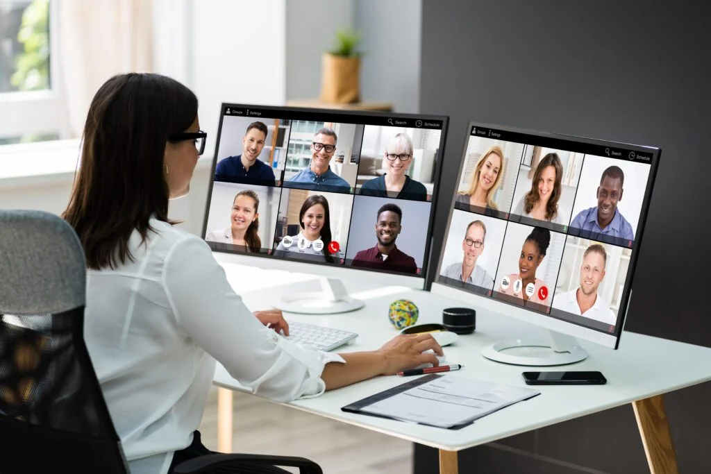 Professional attending an online English course designed for corporate careers