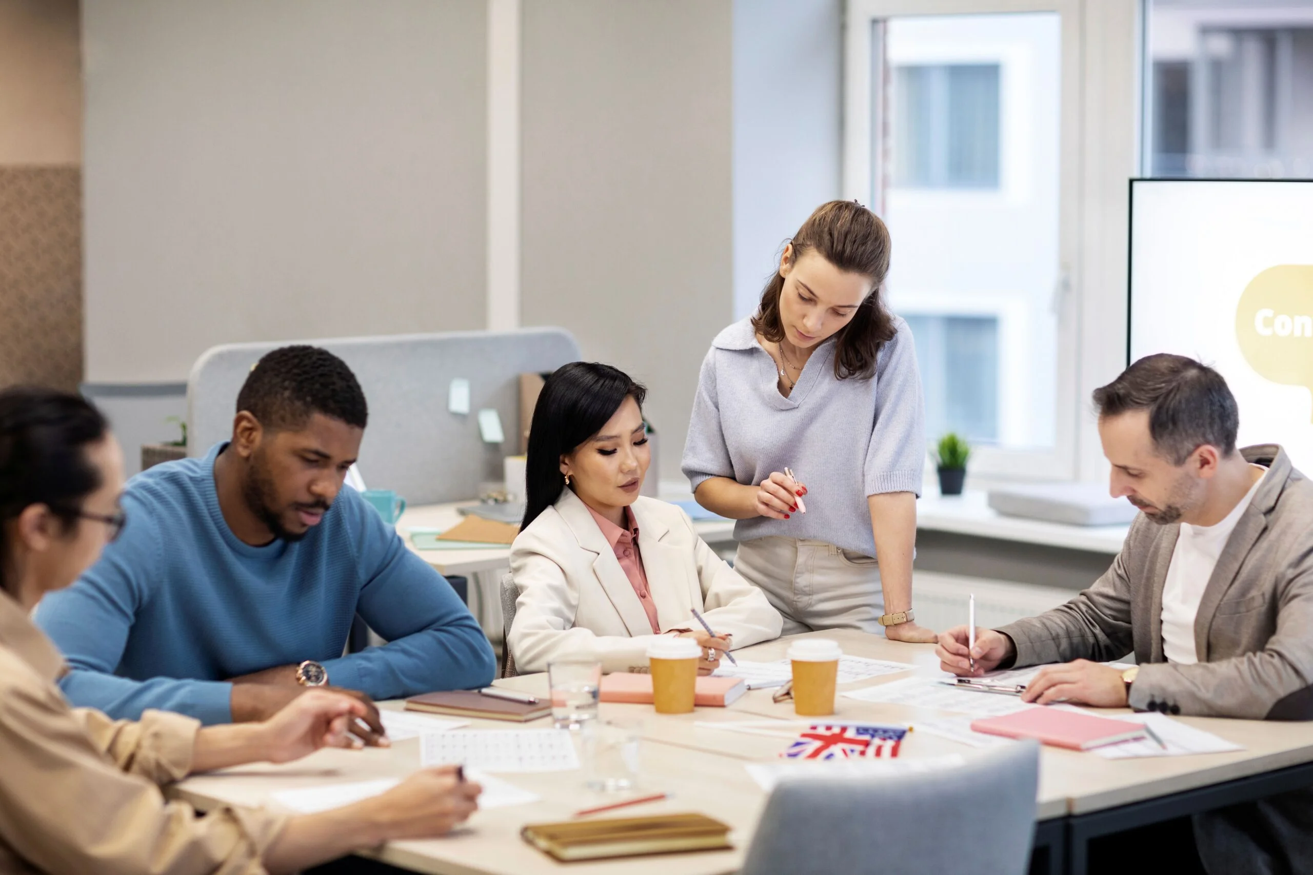 Manager developing advanced English communication skills for corporate leadership