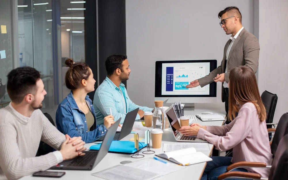 Business professional improving English for workplace business communication