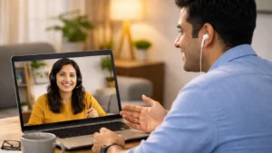 Working professional practicing lessons from the best English speaking course in India