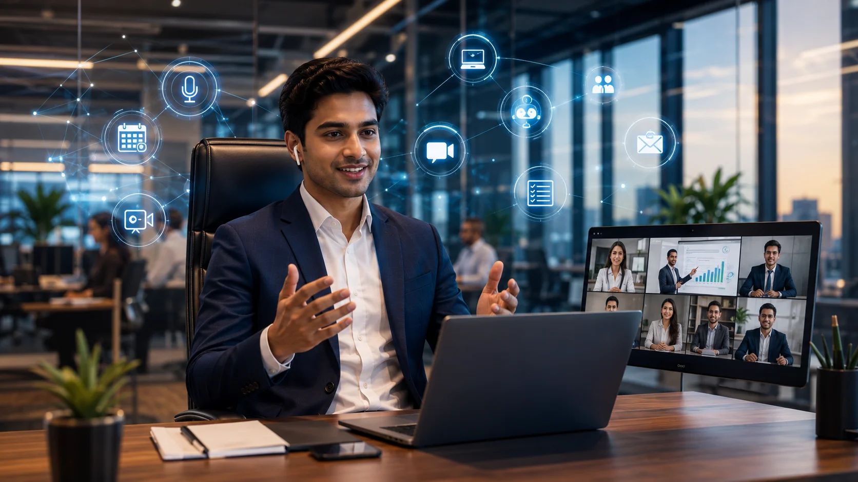 Working professional in India practicing virtual meeting etiquette on a video call